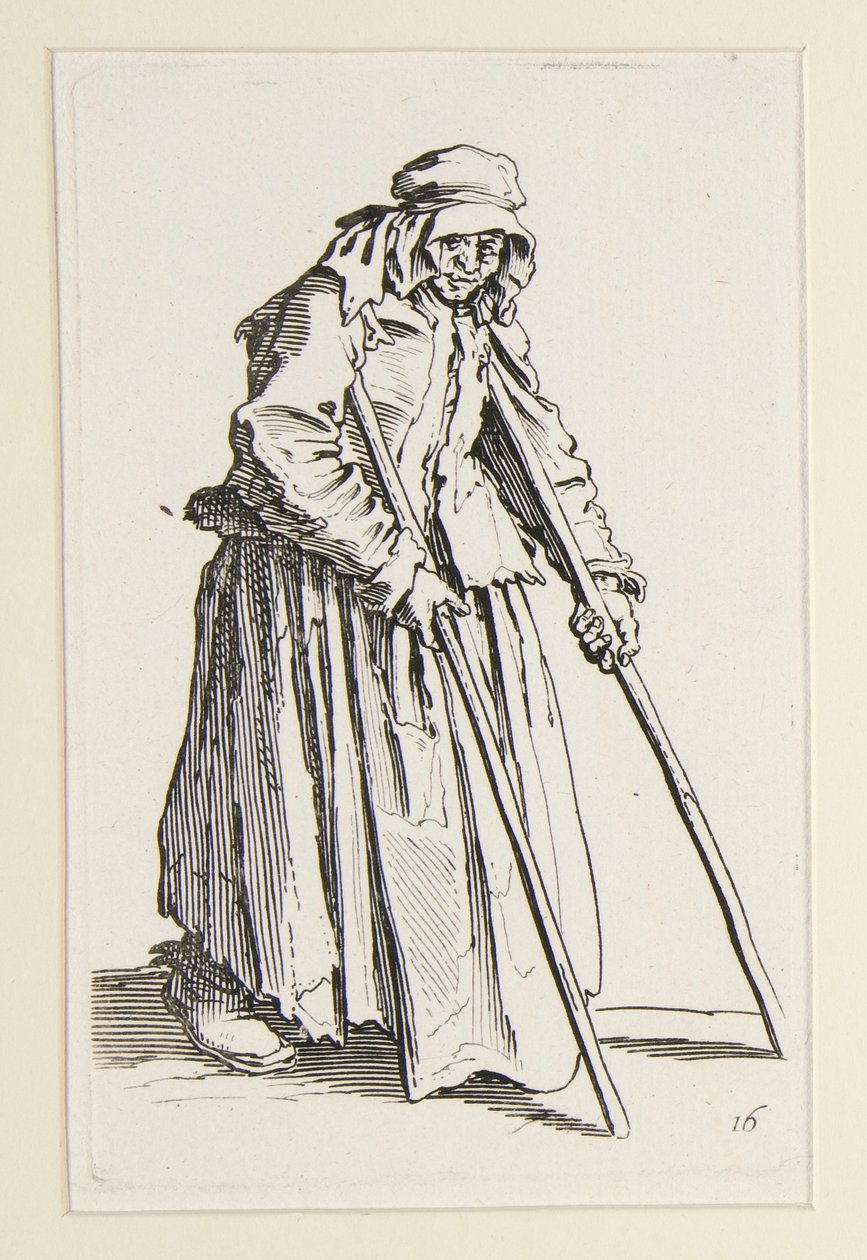 Mendiga con muletas, de Los mendigos (La mendiante aux bequilles) de Jacques Callot