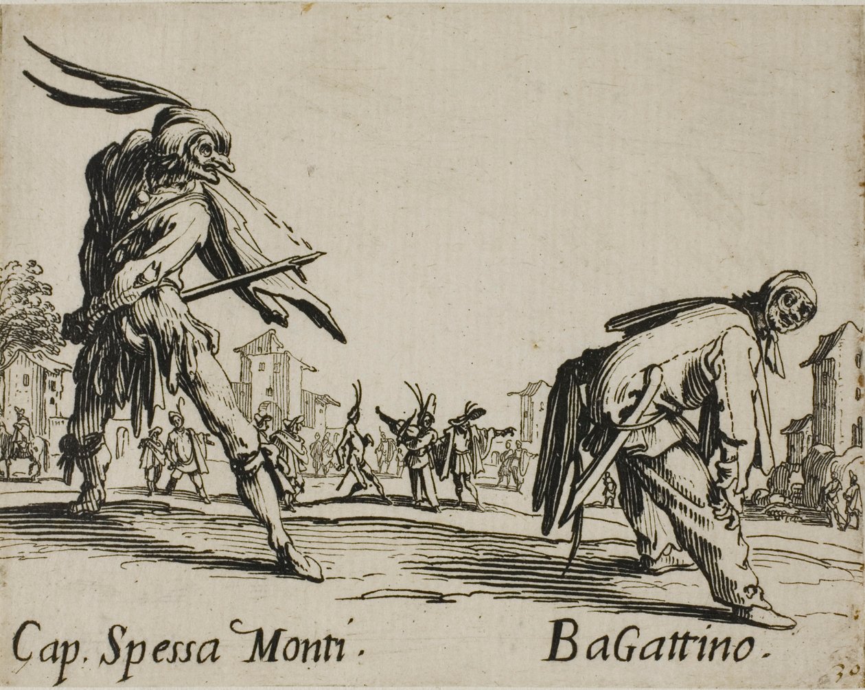 Capitán Spessa Monti - Begattino, lámina 10 de Balli di Sfessania de Jacques Callot