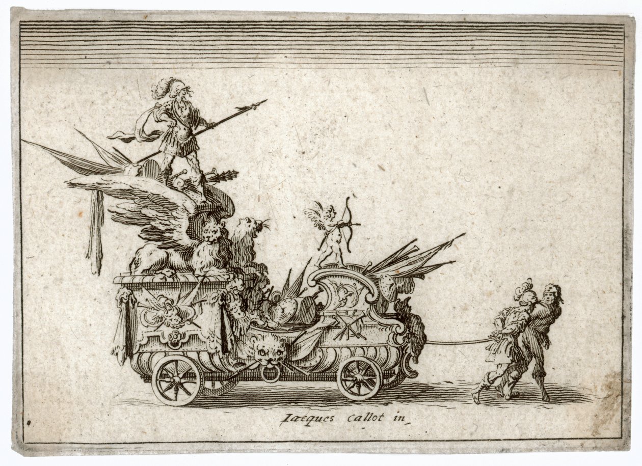 Combat a la barriere. Grabado Un carro. Meaume 490-503 ... (grabado) de Jacques Callot