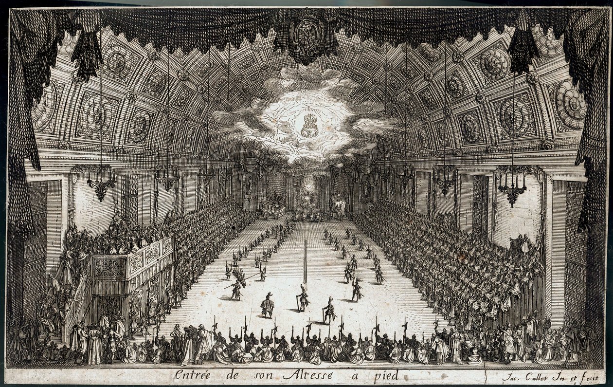Combat a la barriere: Entrada a pie de Su Alteza el Duque Carlos IV de Lorena ... (grabado) de Jacques Callot
