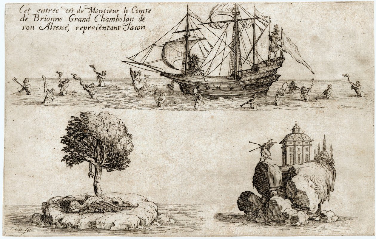 Combat a la barriere: la entrada de Monsieur le Comte de Brionne, Grand Chambellan de su Alteza Carlos IV de Lorena ... (grabado) de Jacques Callot