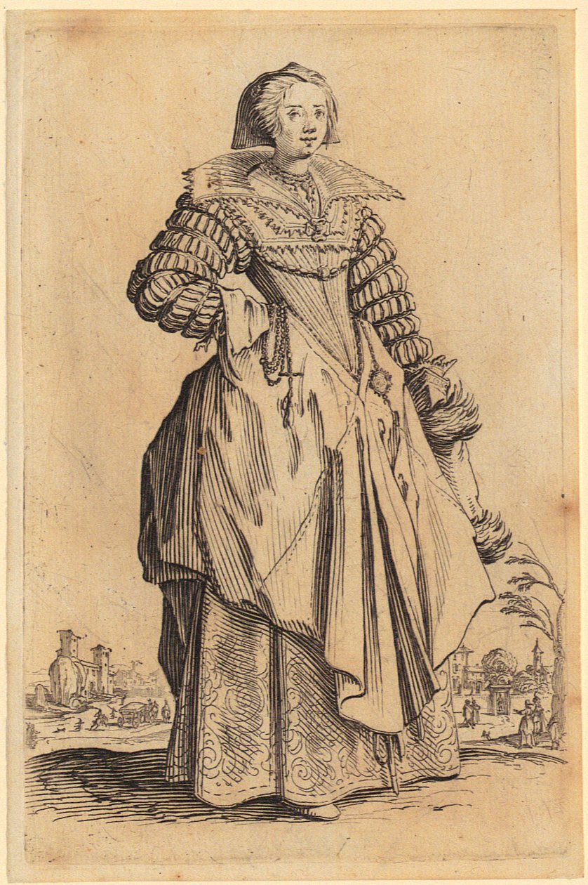Dama con cuello de encaje, lámina 8 de la serie «La nobleza» de Jacques Callot