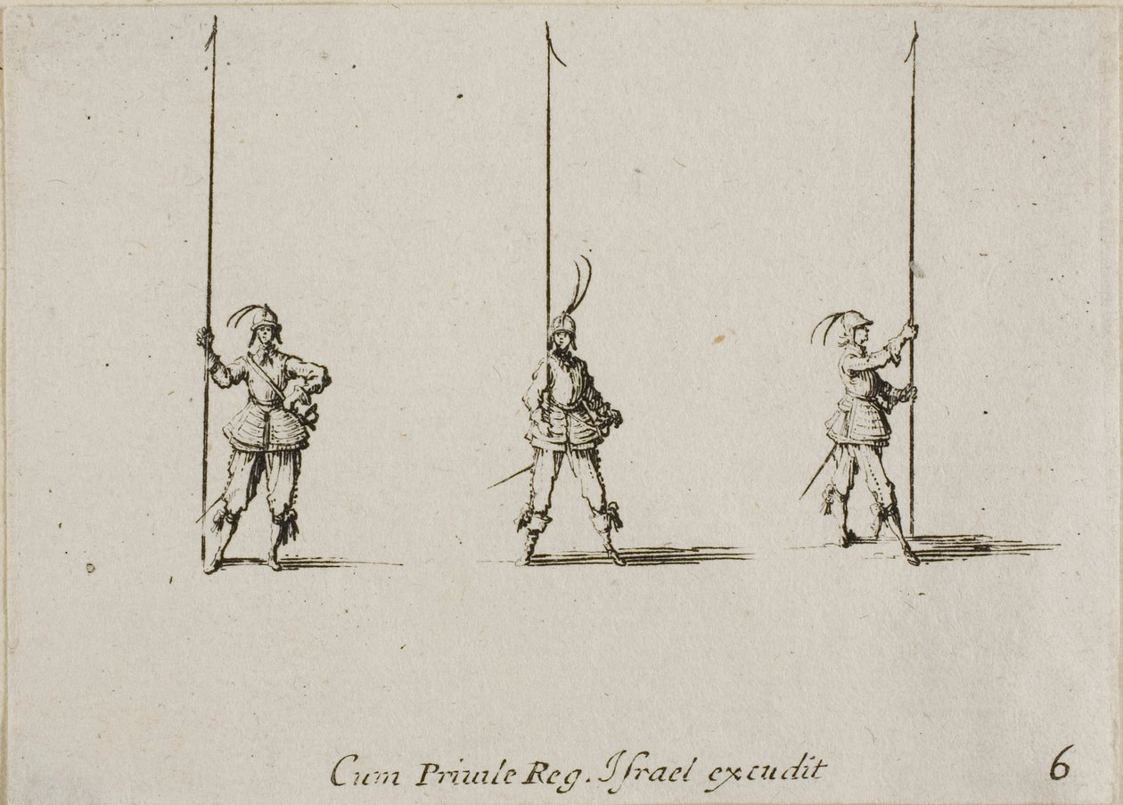 Ejercicio con pica levantada, plancha seis de Los ejercicios militares de Jacques Callot
