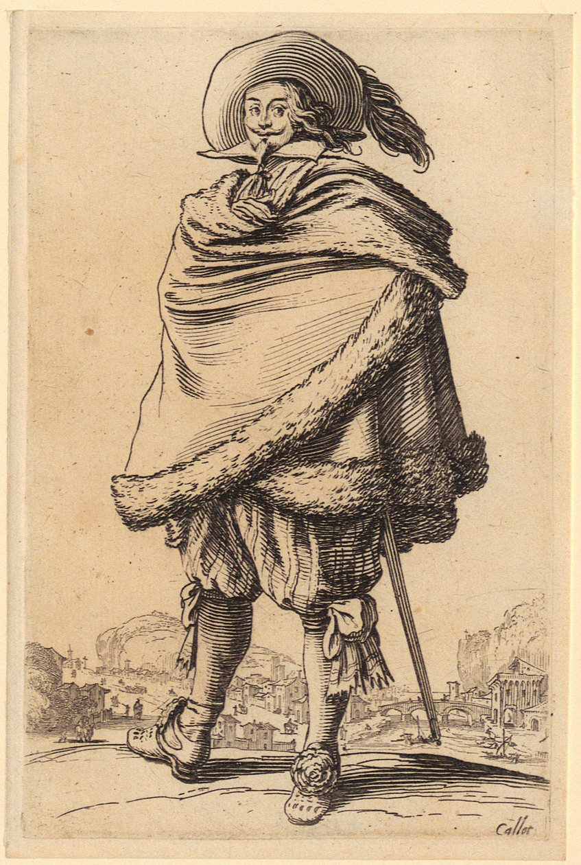 Gentilhombre con capa ribeteada de piel, lámina 10 de la serie «La nobleza» de Jacques Callot