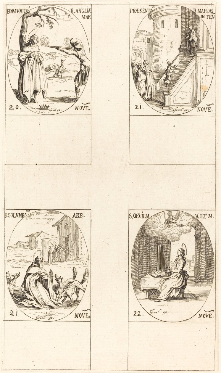 Edmundo, Rey de Inglaterra, Mártir, Presentación de la Virgen, San Columba, Santa Cecilia de Jacques Callot