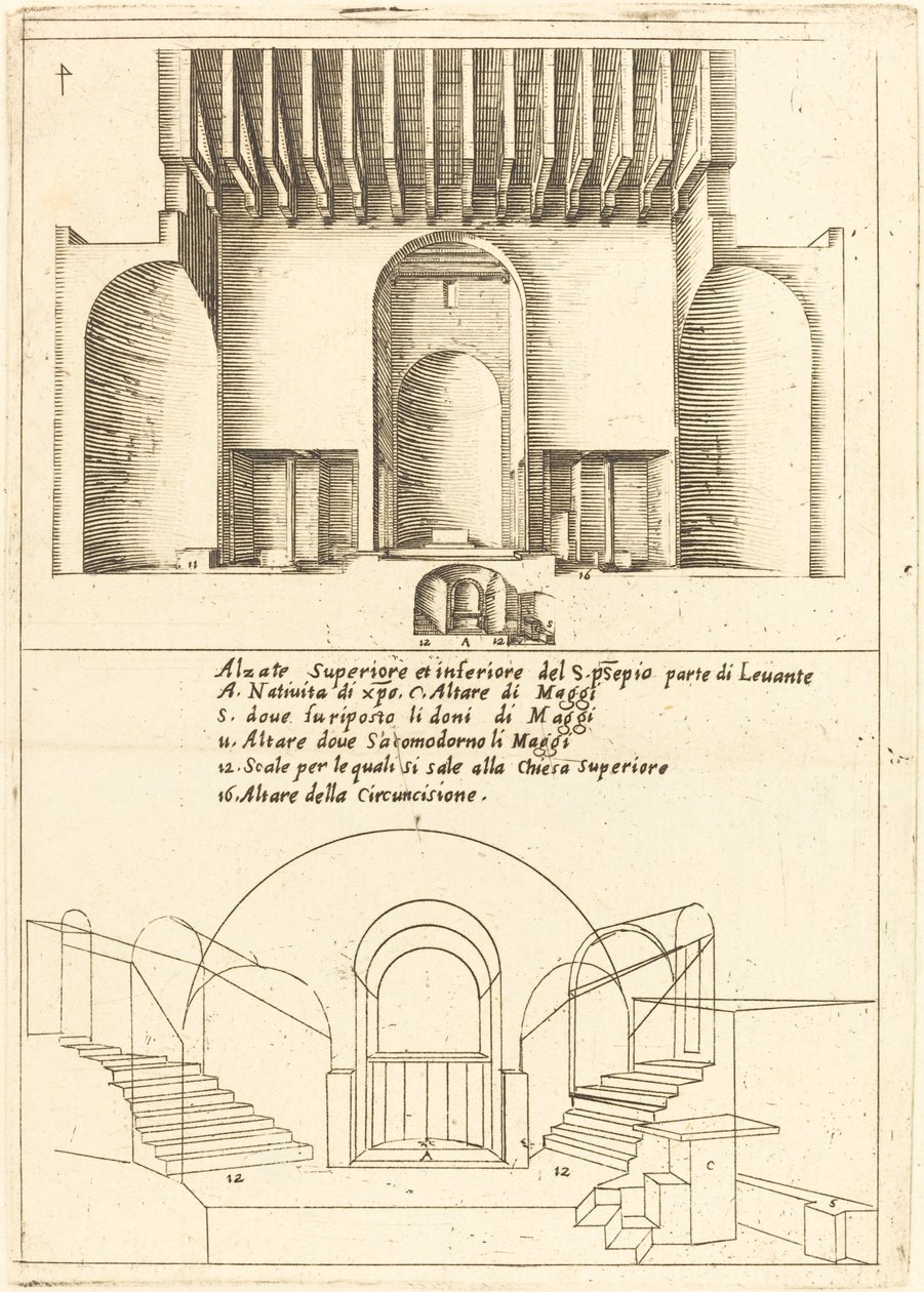 Elevación de la iglesia del Santo Pesebre, 1619 de Jacques Callot