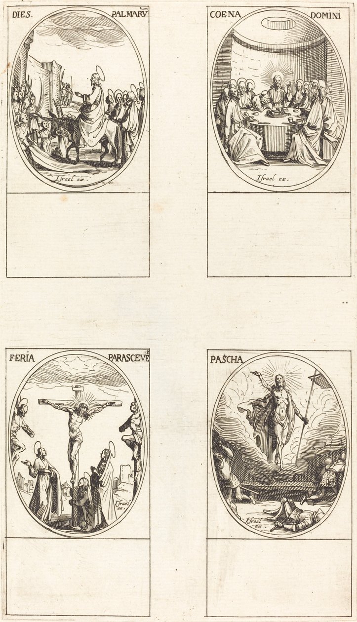 Entrada en Jerusalén; Última Cena; Crucifixión; Resurrección de Jacques Callot