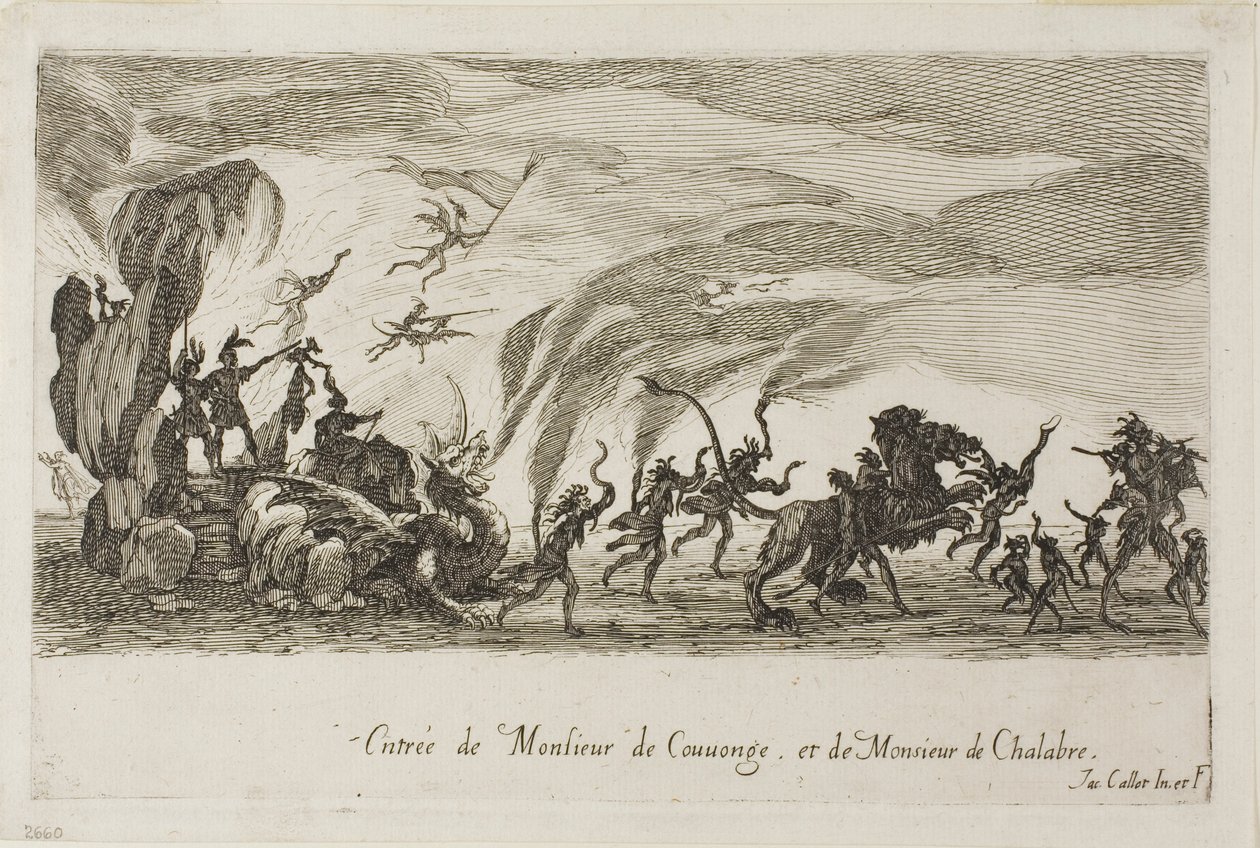 Entrada de M. de Couvonage y M. de Chalabre, del Combate en la Barrera de Jacques Callot