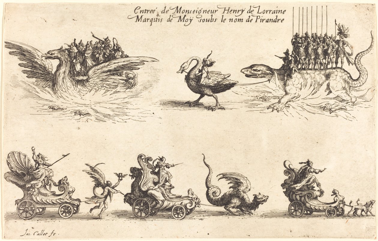 Entrada de Monseigneur Henry de Lorraine, Marqués de Moy, bajo el Nombre de Pirandre, 1627 de Jacques Callot