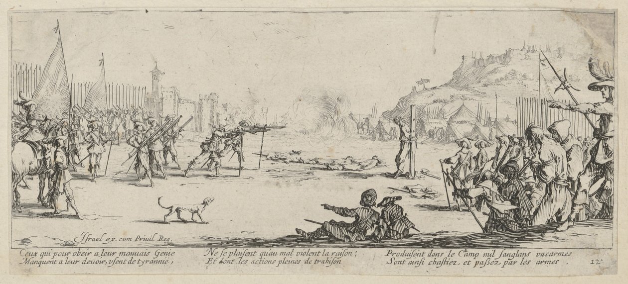 Ejecución por fusilamiento, lámina 12 de la serie « Miserias de la guerra » de Jacques Callot