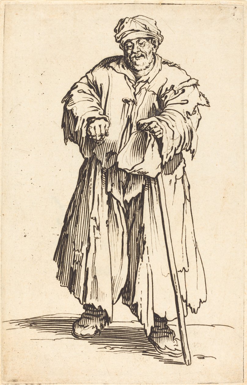 Mendigo gordo con la mirada baja de Jacques Callot