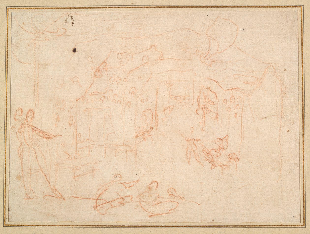 Figura Estudios (anverso); Un escenario (verso) de Jacques Callot