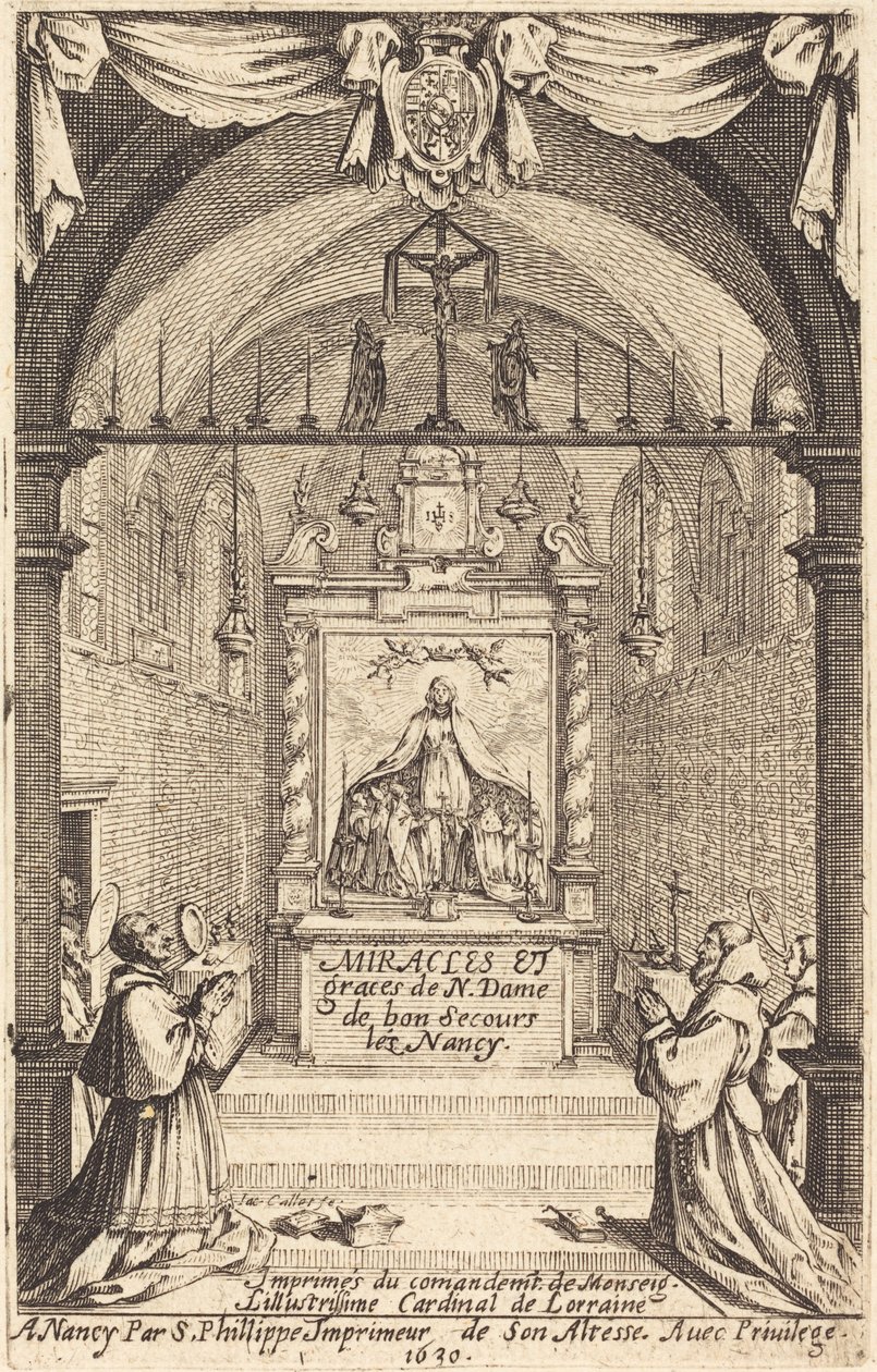 Frontispicio de los Milagros y Gracias de Nuestra Señora de "Bon-Secours-les-Nancy" de Jacques Callot