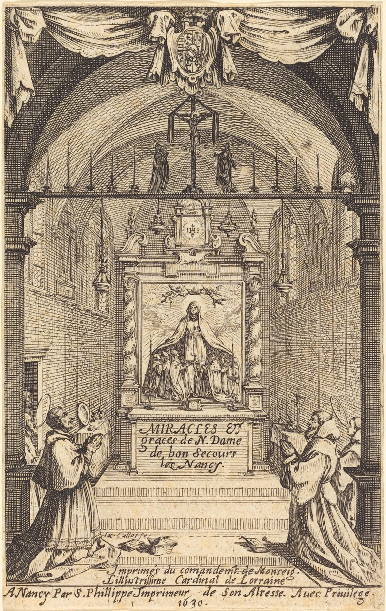 Frontispicio para los Milagros y Gracias de Nuestra Señora de "Bon-Secours-les-Nancy" de Jacques Callot