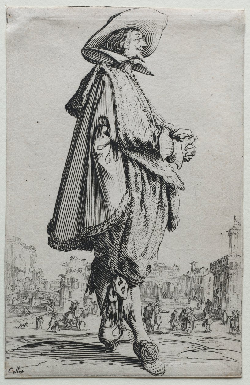 Caballero de Pie en Perfil con Manos Juntas de Jacques Callot