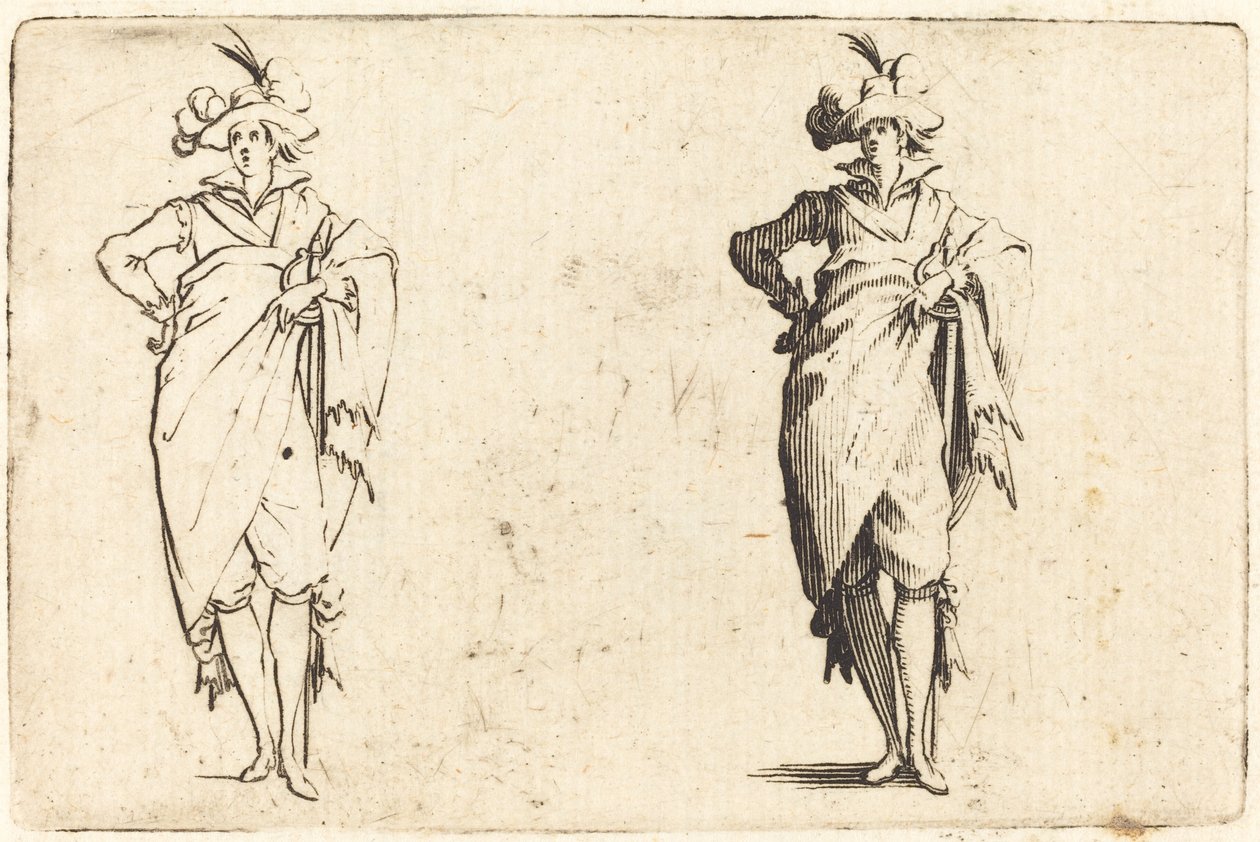 Caballero visto de frente con mano en la cadera de Jacques Callot