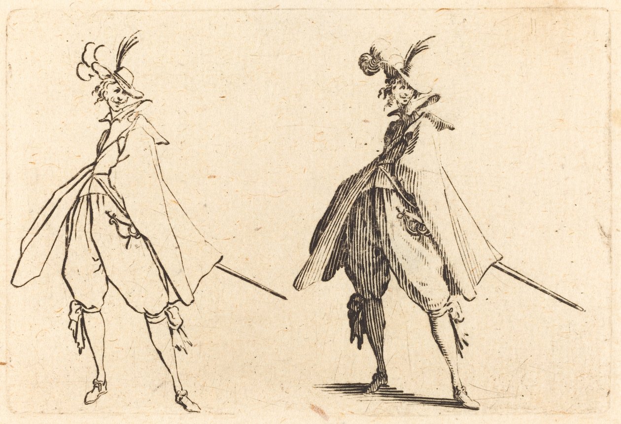 Caballero con gran manto, vista frontal de Jacques Callot