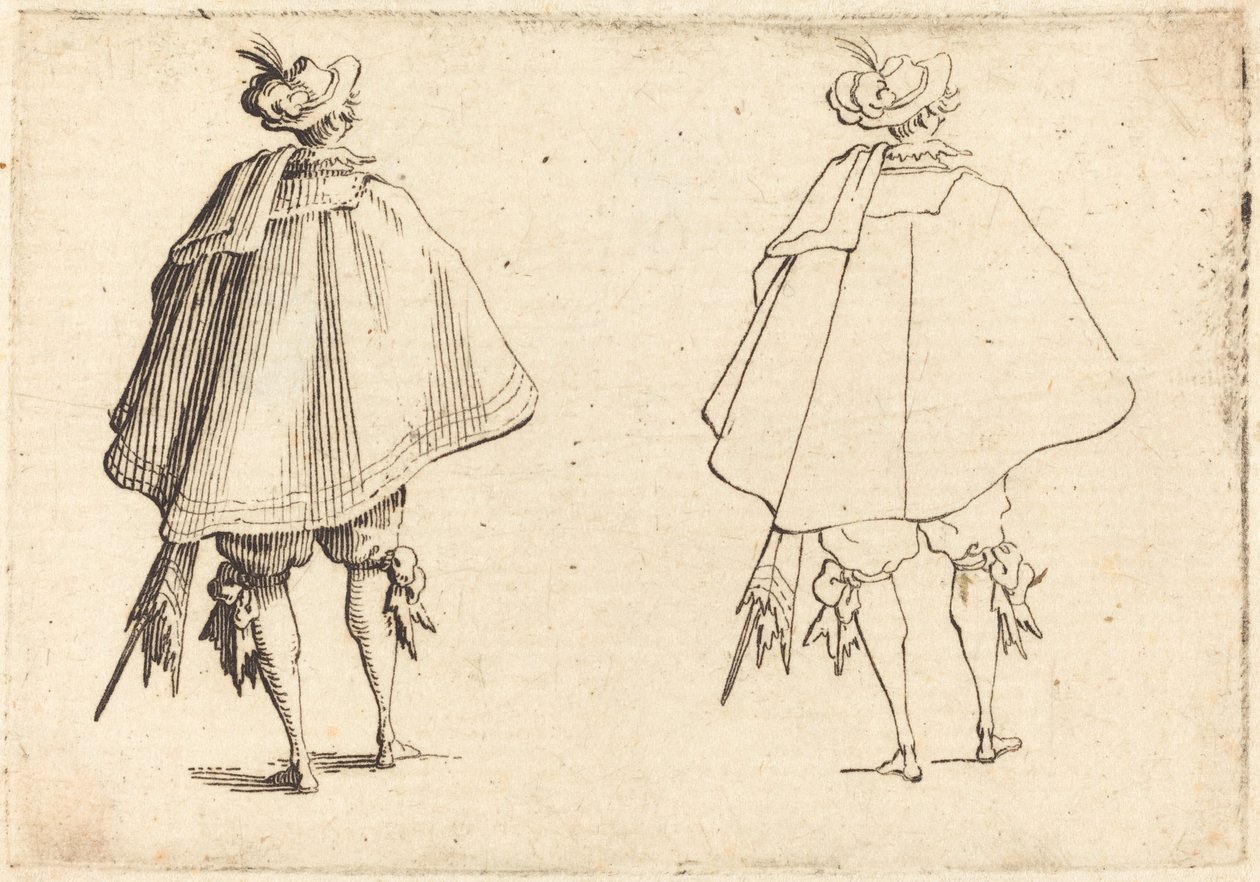 Caballero con gran manto, visto desde atrás, c. 1617 de Jacques Callot