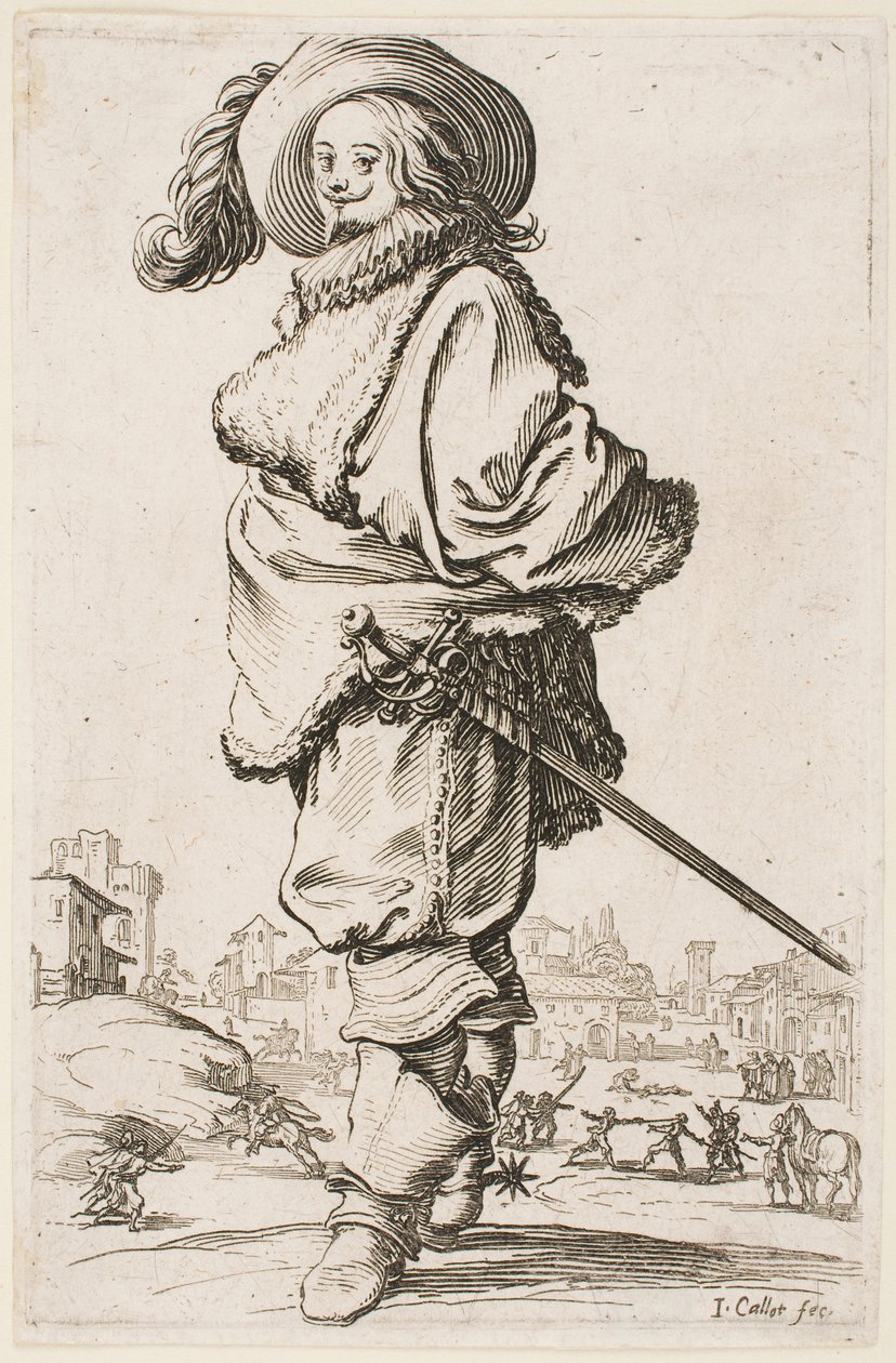 Caballero con capa de piel, de la serie “La nobleza de Lorena” de Jacques Callot