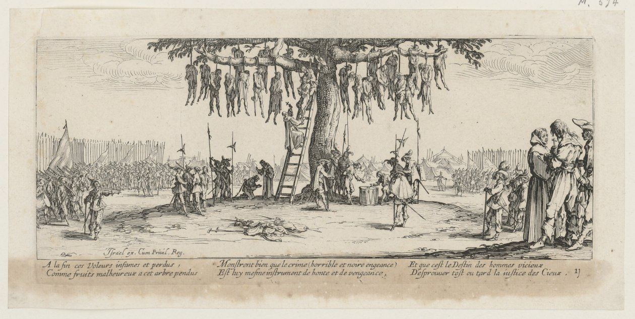 «El ahorcamiento», lámina 11 de la serie «Los horrores de la guerra» de Jacques Callot