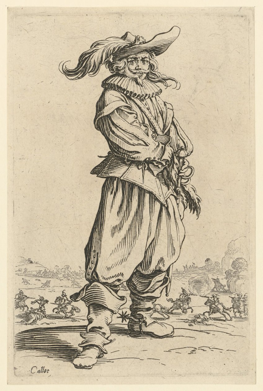 Guerrero con el gran sombrero de plumas de Jacques Callot
