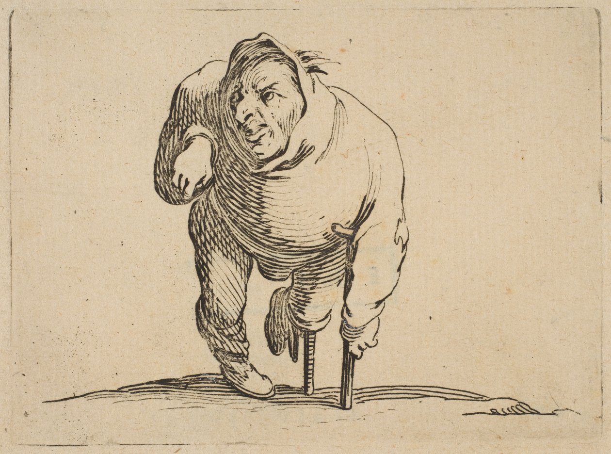 LEstropié a la Béquille et a La Jambe de Bois El lisiado con una muleta y una pierna de madera, 1616-22 de Jacques Callot