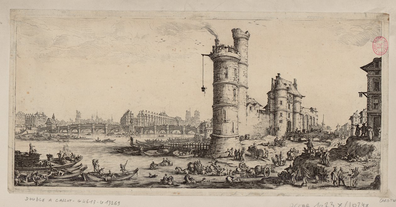 La torre de Nesle y vista del Pont-Neuf de Jacques Callot