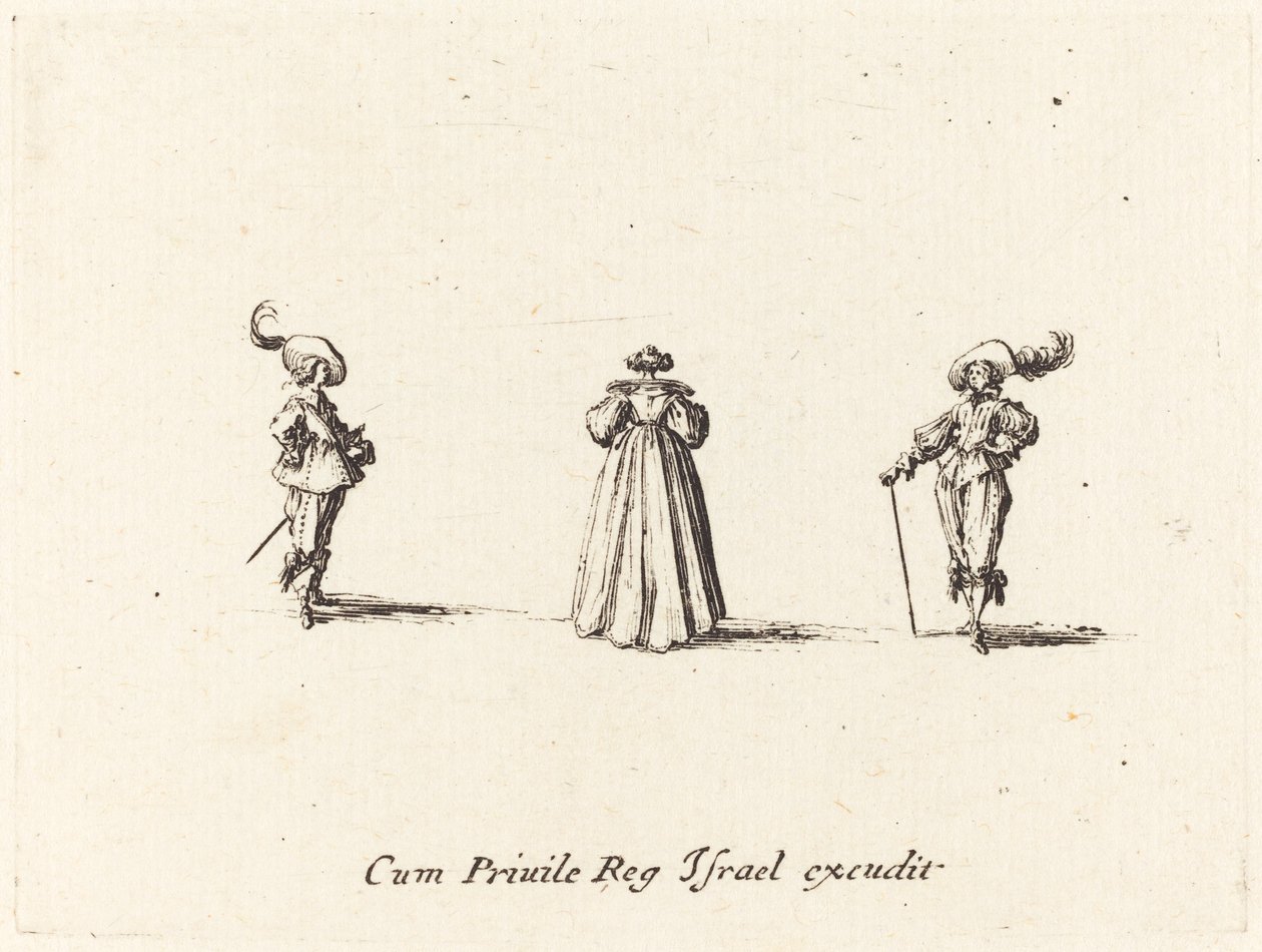 Dama vista desde atrás y dos caballeros, probablemente 1634 de Jacques Callot