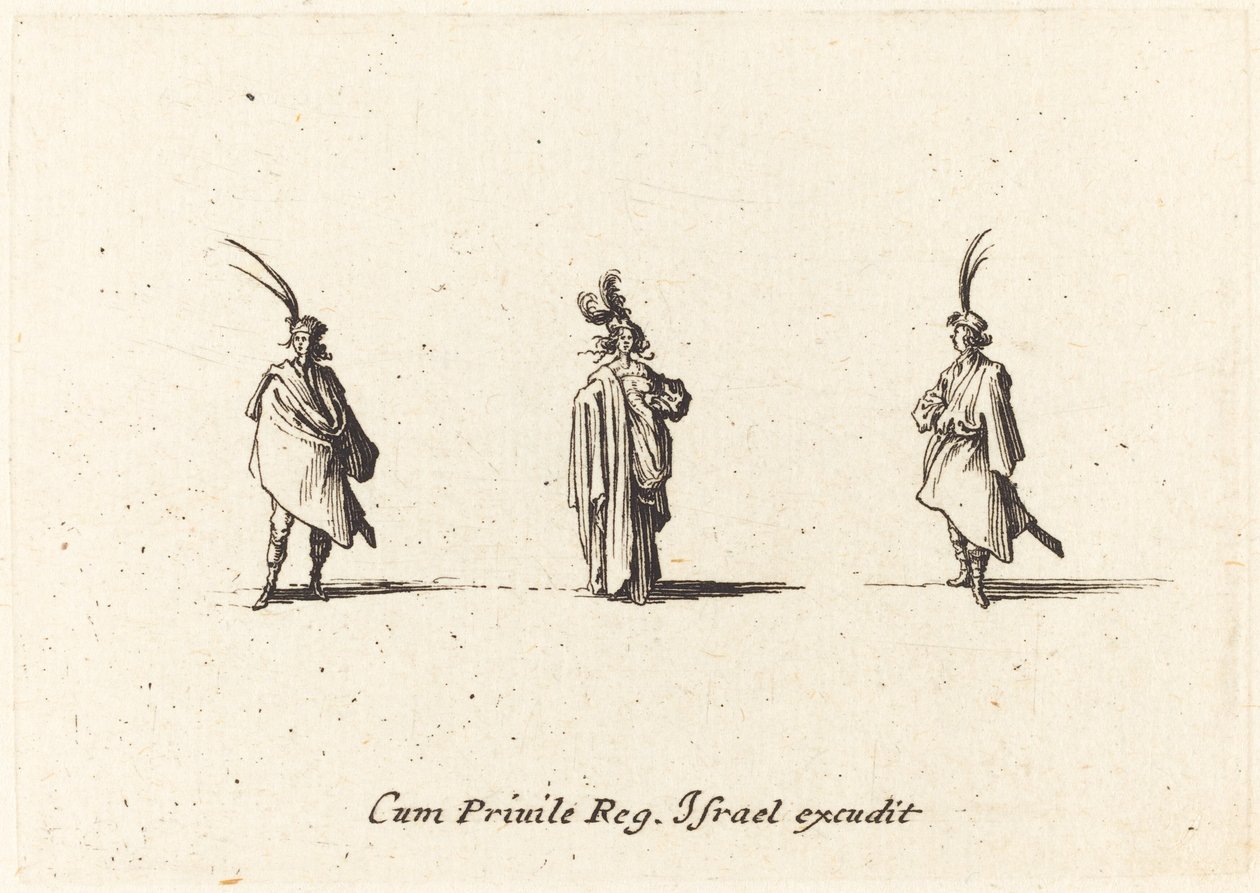 Dama con capa larga y dos caballeros de Jacques Callot