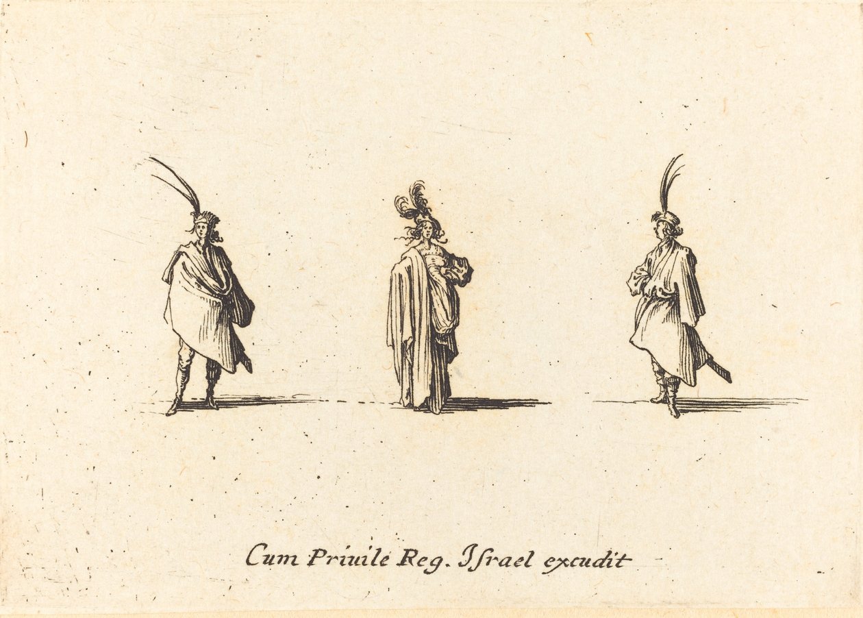 Dama con capa larga y dos caballeros de Jacques Callot