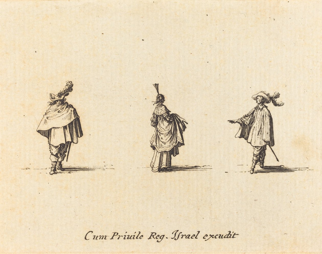 Dama con Vestido Recogido, y Dos Caballeros de Jacques Callot