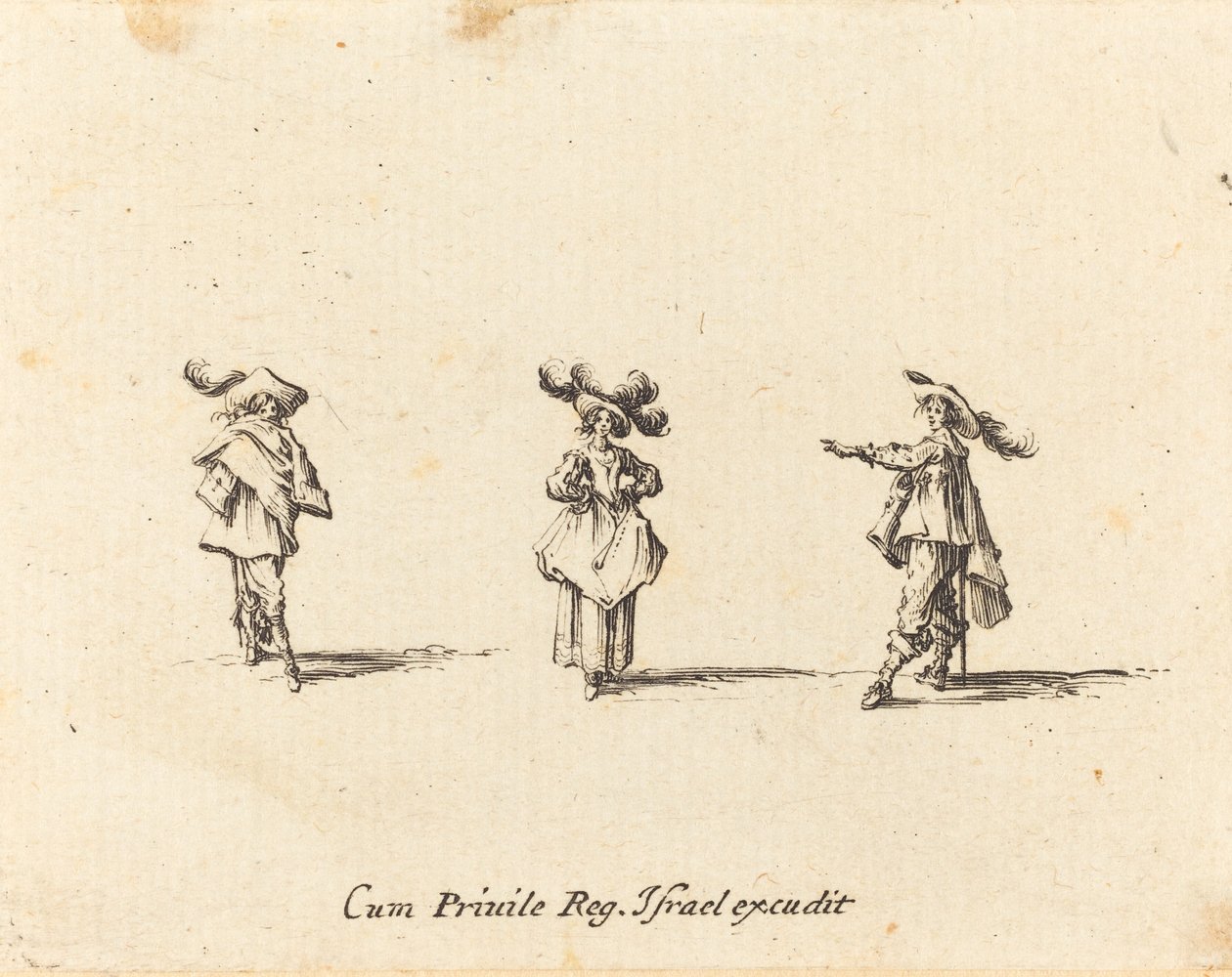 Dama con grandes plumas y dos caballeros de Jacques Callot