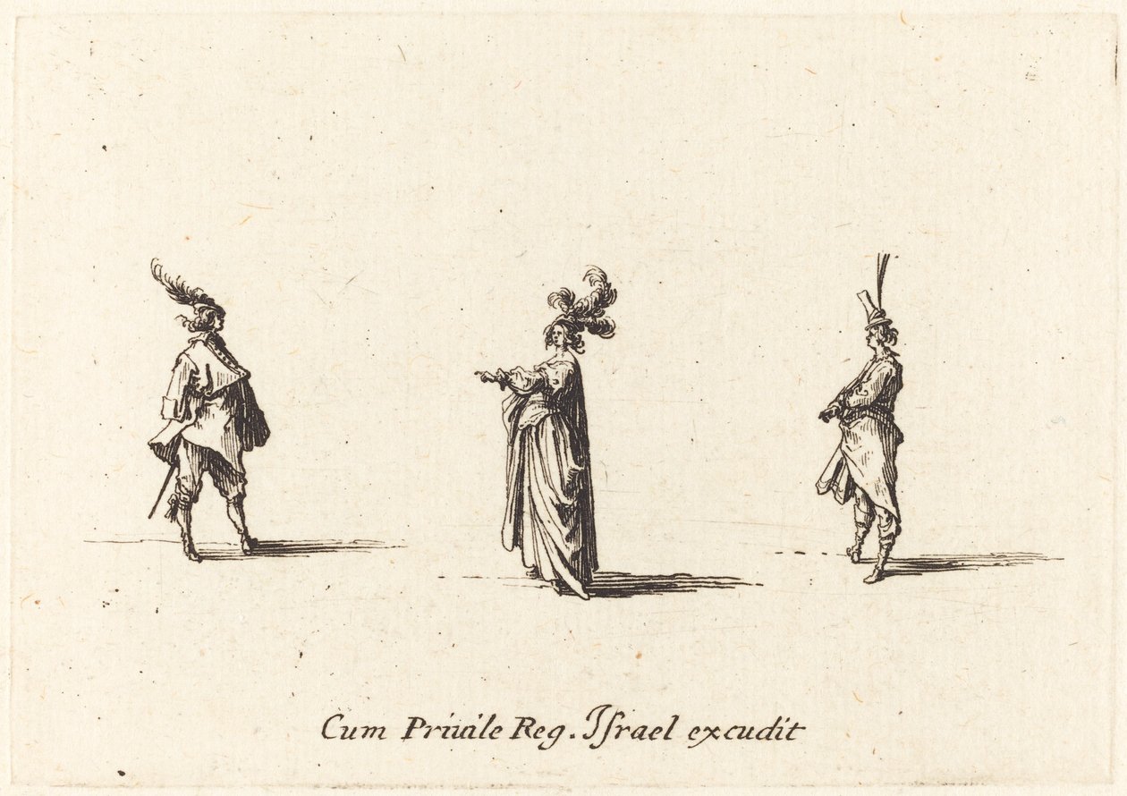 Dama con sombrero emplumado y dos caballeros de Jacques Callot