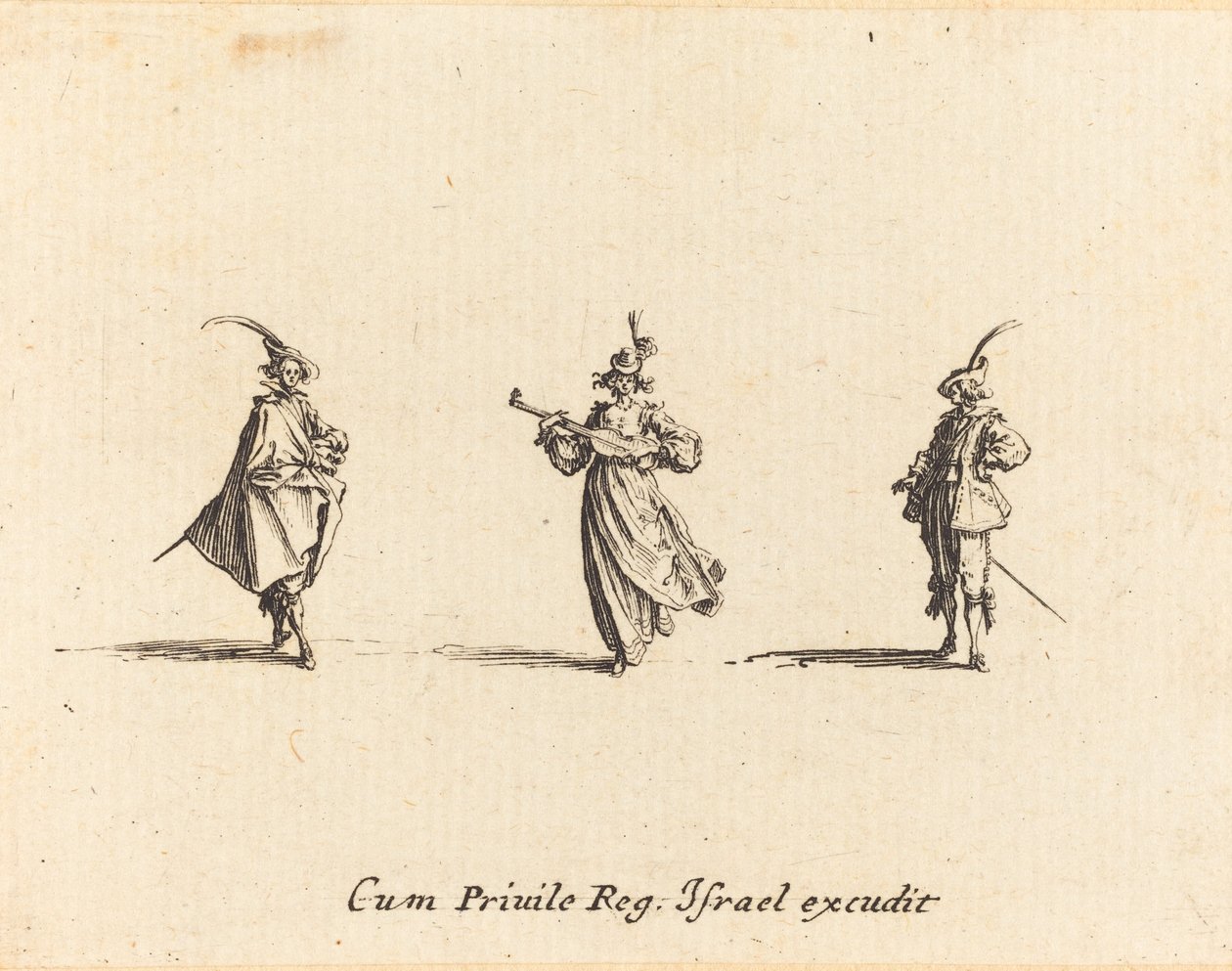 Dama con instrumento de cuerda y dos caballeros de Jacques Callot