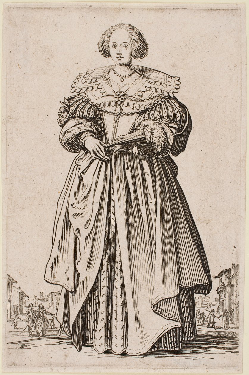Dama con abanico, de la serie “La nobleza de Lorena” de Jacques Callot