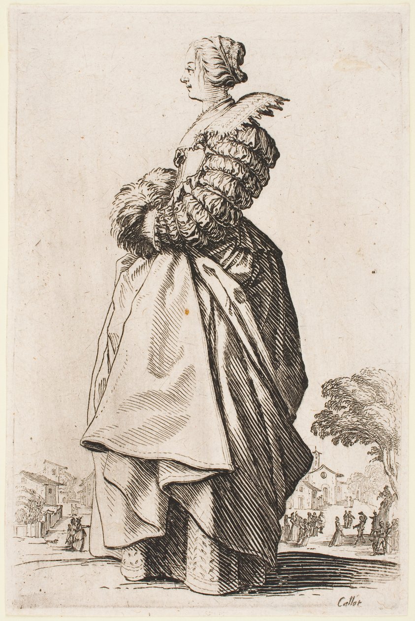 Dama con manguito, de la serie “La nobleza de Lorena” de Jacques Callot