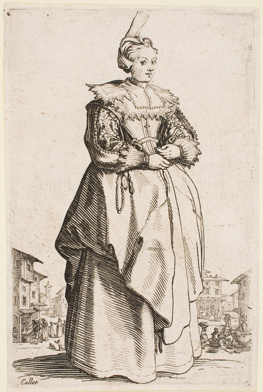 Dama con gorra levantada, de la serie “La nobleza de Lorena” de Jacques Callot