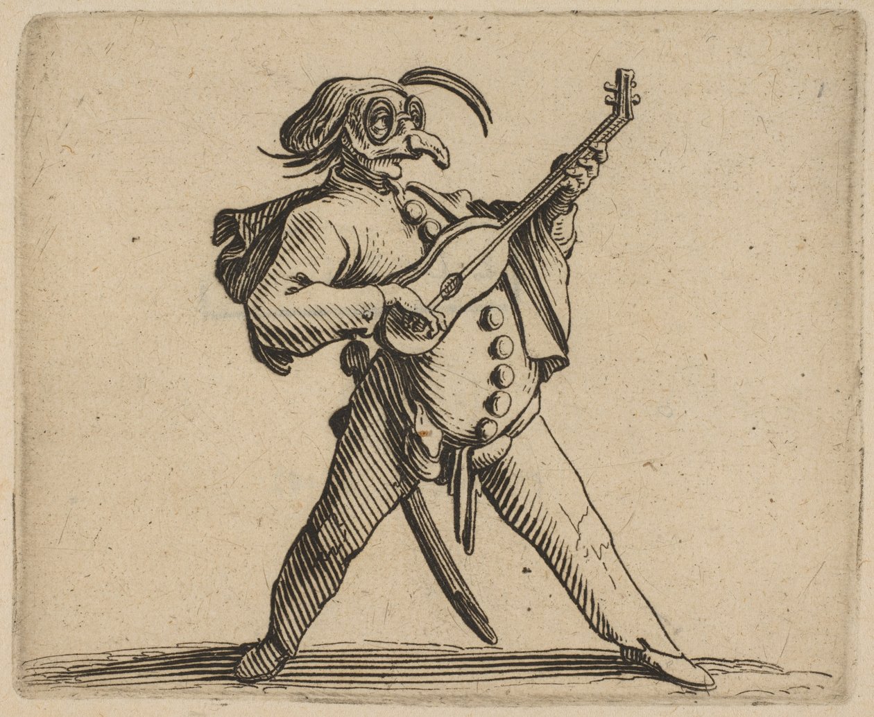 Le Comédien Masqué Jouant de la Guitare, 1616-22 de Jacques Callot