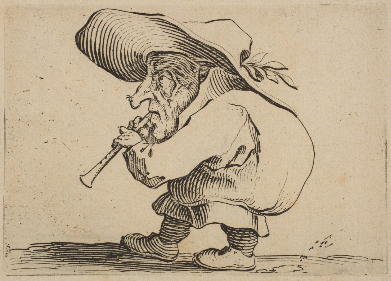 Le Joueur de Flageolet, de Varie Figure Gobbi, suite appelée a..., 1616-22 de Jacques Callot