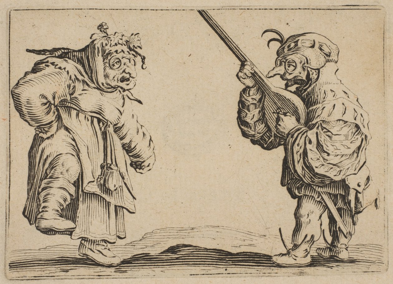 Los Bailarines con un Laúd, de la serie Les Caprices B, El Conjunto de Nancy, 1617-20 de Jacques Callot