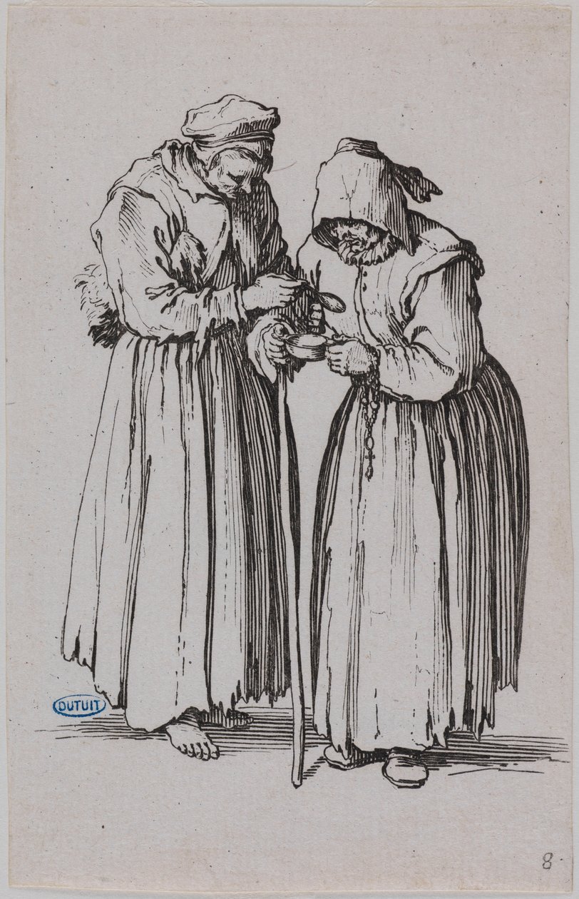 Los mendigos, las dos mendigas. Octavo número de una serie de 25 piezas (Lieure 486, Meaume 692) de Jacques Callot