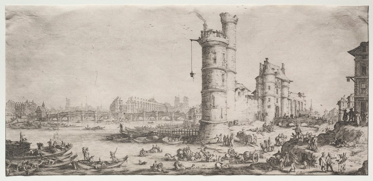Las dos grandes vistas de París: Vista del Pont Neuf, 1628-1630 de Jacques Callot