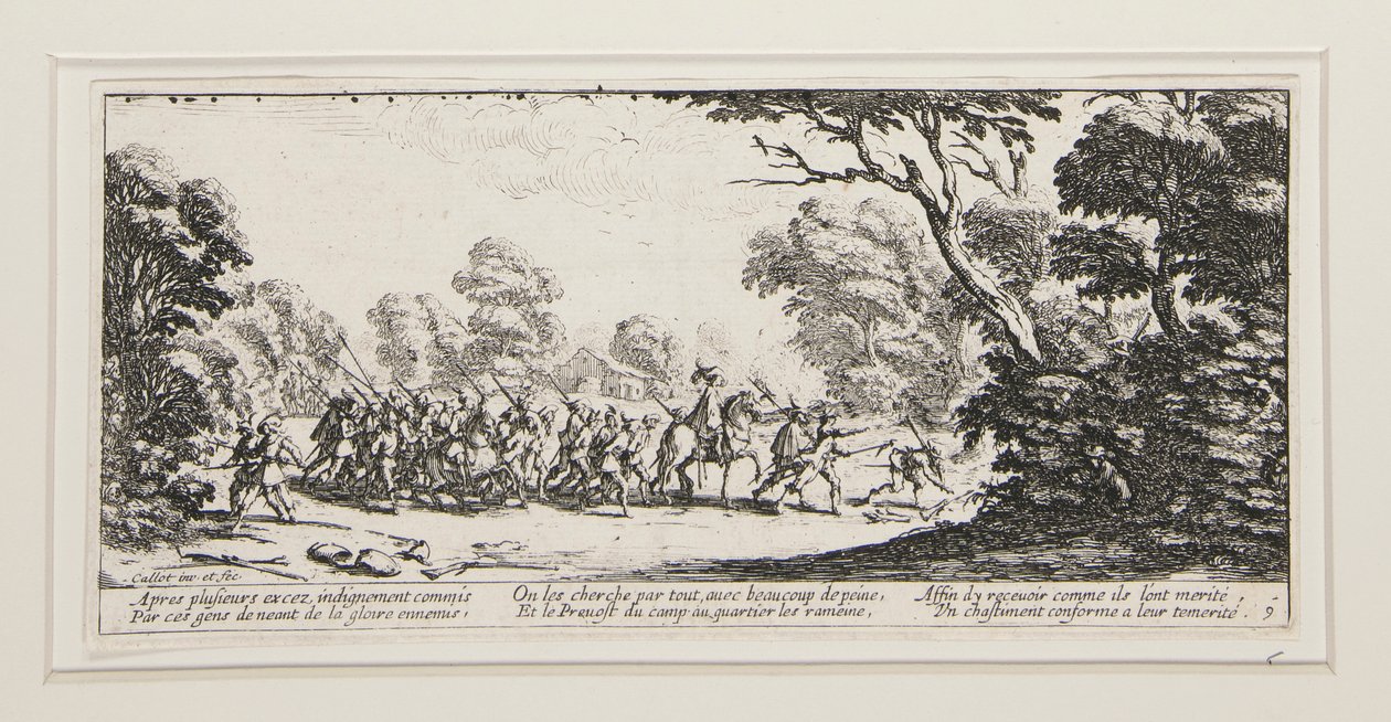 Las Grandes Miserias de la Guerra: No. 9 - Descubrimiento de los Malhechores de Jacques Callot