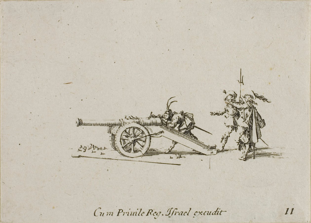 Cargando el cañón, lámina once de Los ejercicios militares de Jacques Callot