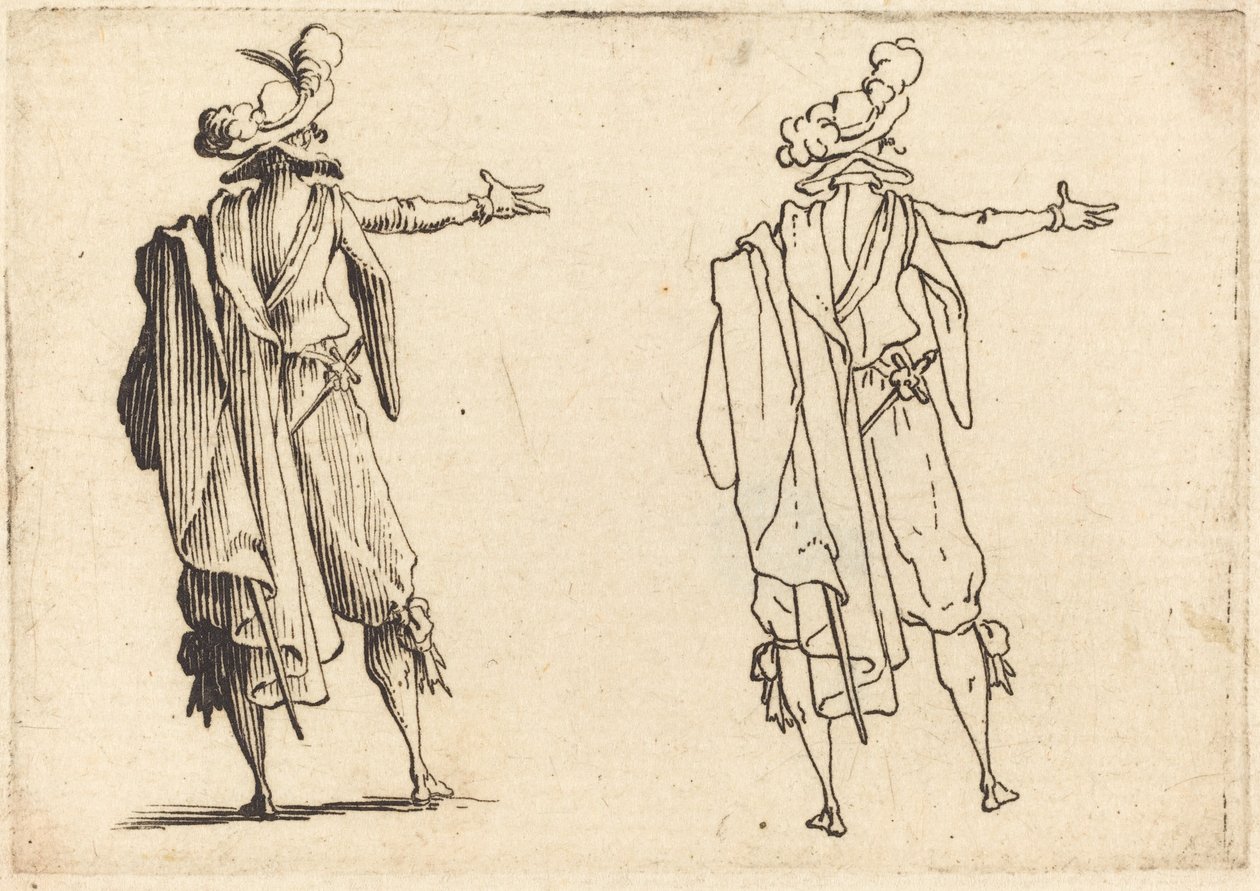Hombre visto desde atrás con el brazo derecho extendido de Jacques Callot