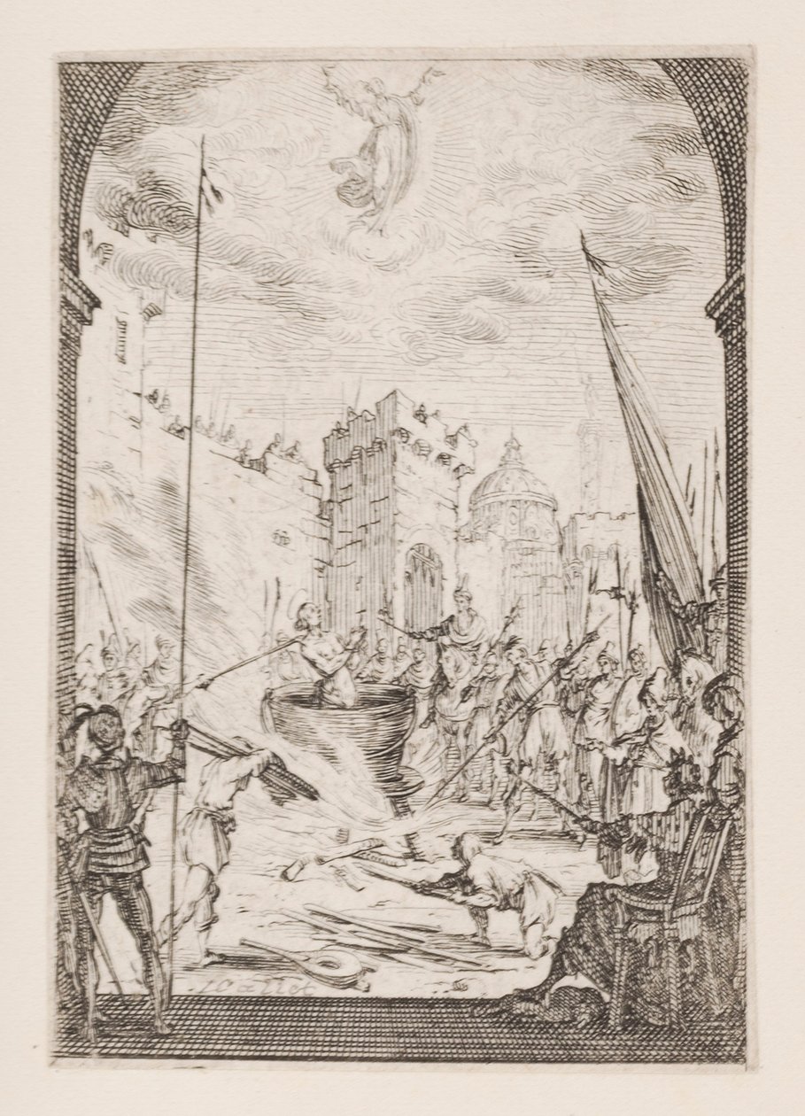Martirio de San Juan Evangelista, n. 2 de El martirio de los apóstoles de Jacques Callot