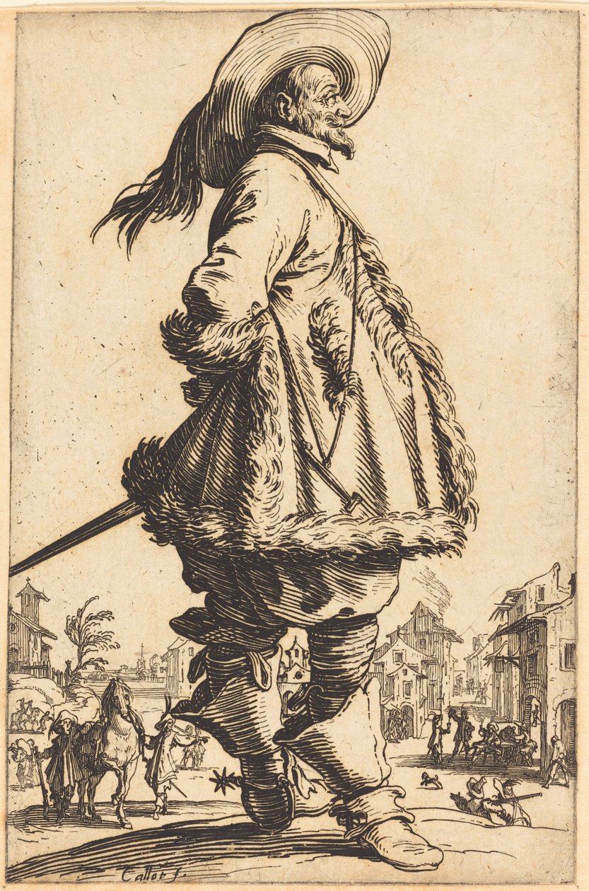 Hombre noble con manto ribeteado de piel, con las manos detrás de la espalda de Jacques Callot