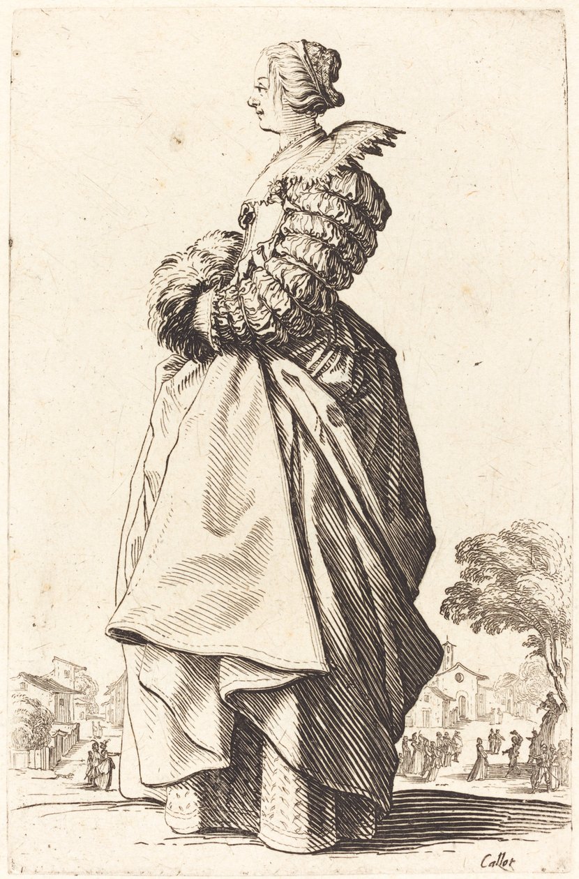 Mujer Noble de Perfil con las Manos en un Manguito de Jacques Callot
