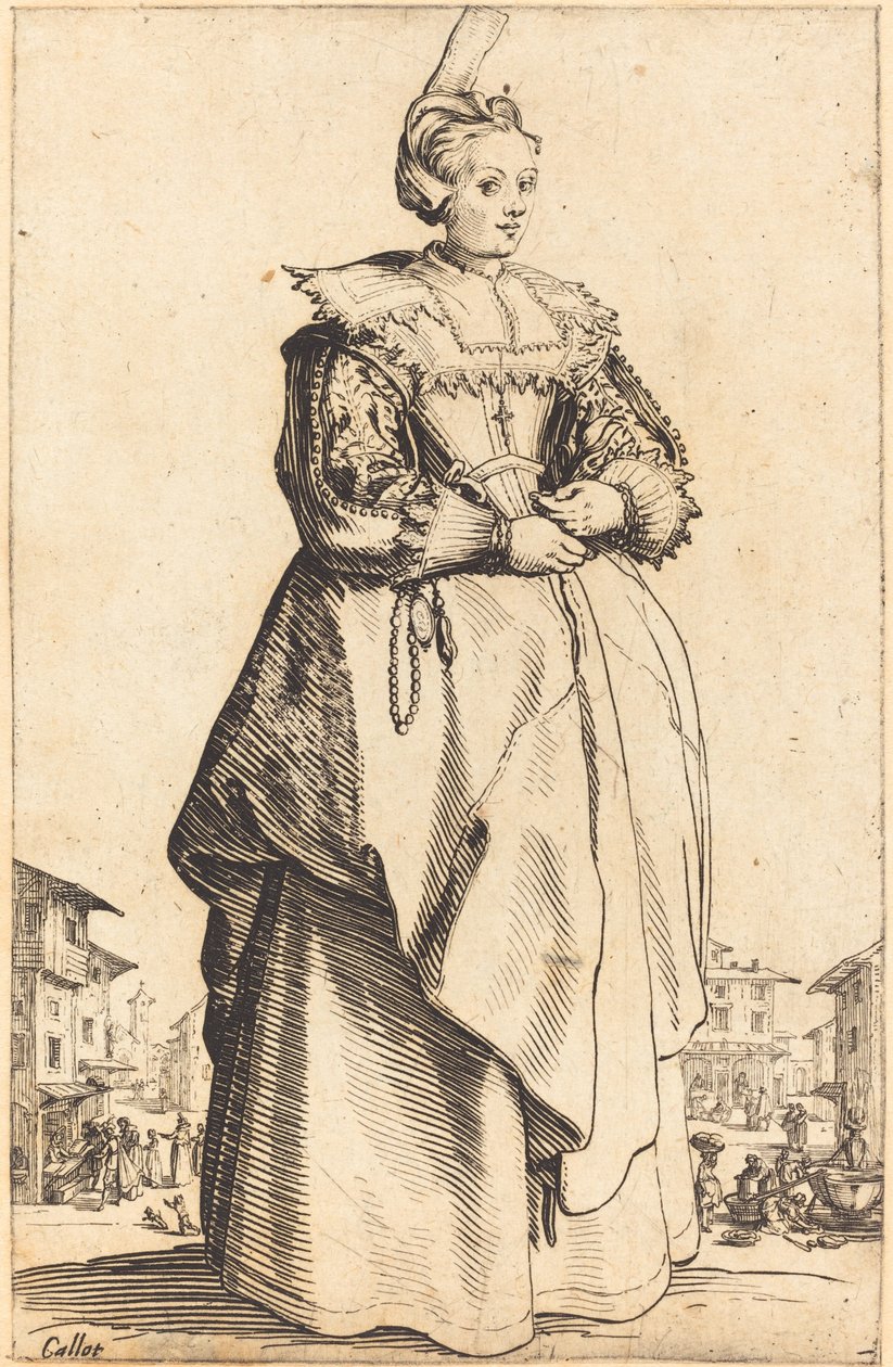 Mujer noble con un sombrero pequeño de Jacques Callot