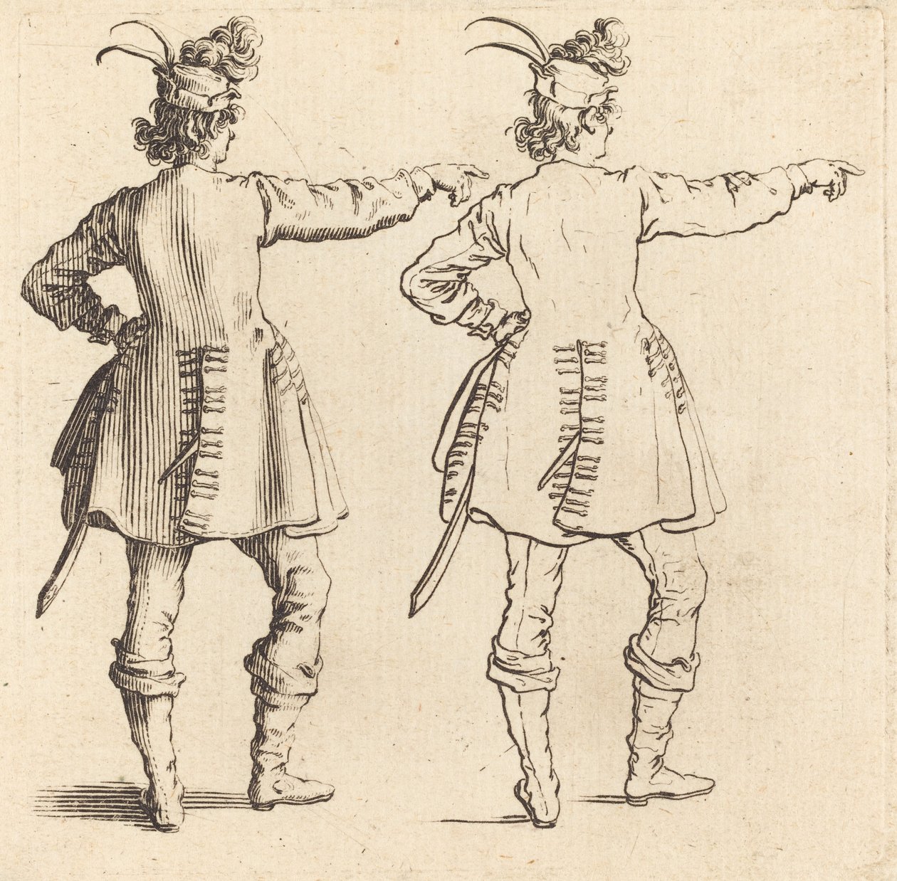 Oficial con plumas en el sombrero, visto desde atrás de Jacques Callot